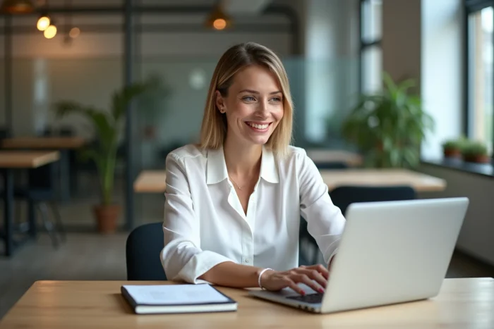 Femme d affaires travaillant à un bureau lumineux