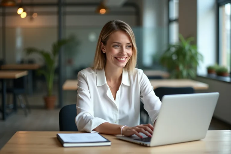 Femme d affaires travaillant à un bureau lumineux