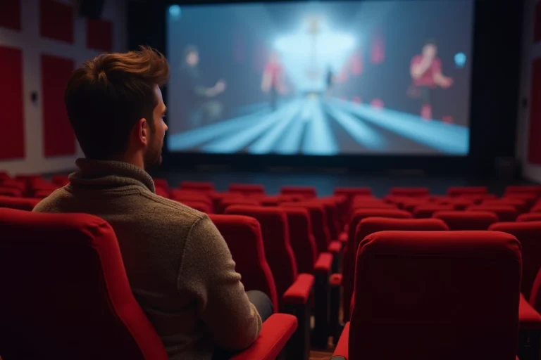 Homme assis dans une salle de cinéma moderne regardant l'écran