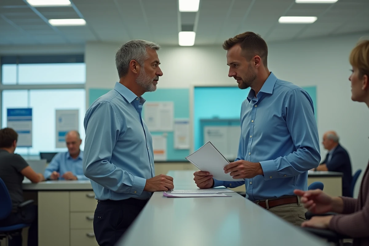 Homme parlant avec une reception dans un bureau municipal