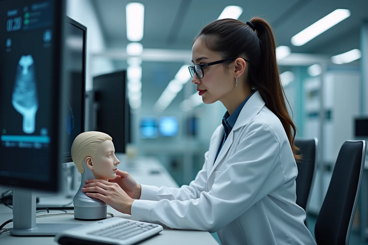 Jeune ingénieure biomédicale testant un appareil d