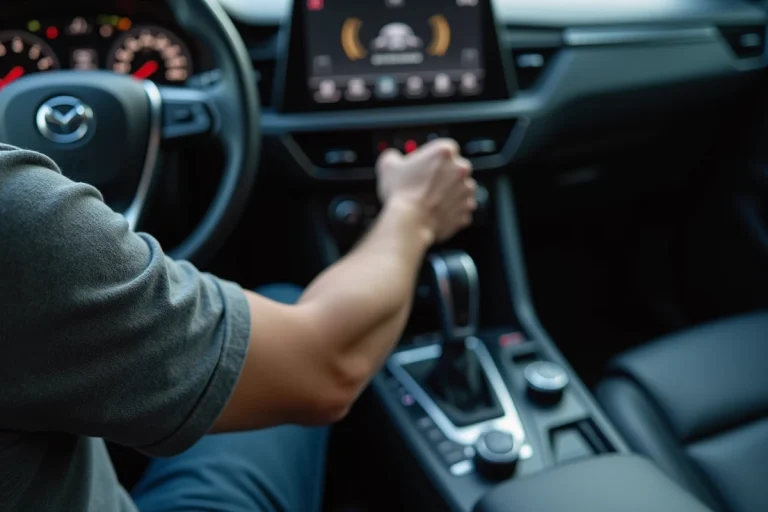 Conducteur actionnant la position B sur le sélecteur de boîte automatique d'un SUV moderne